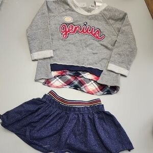 Gray Genius Sweatshirt and Blue Skirt Set